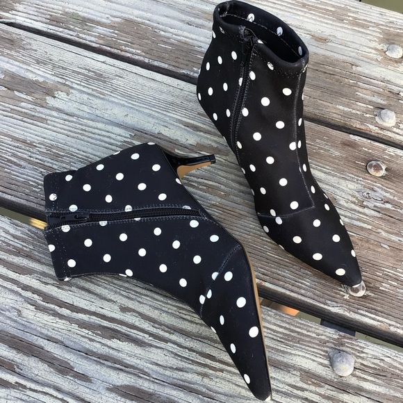 Betsey Johnson Black and White Polka Dot Ankle Booties - Picture 1 of 11